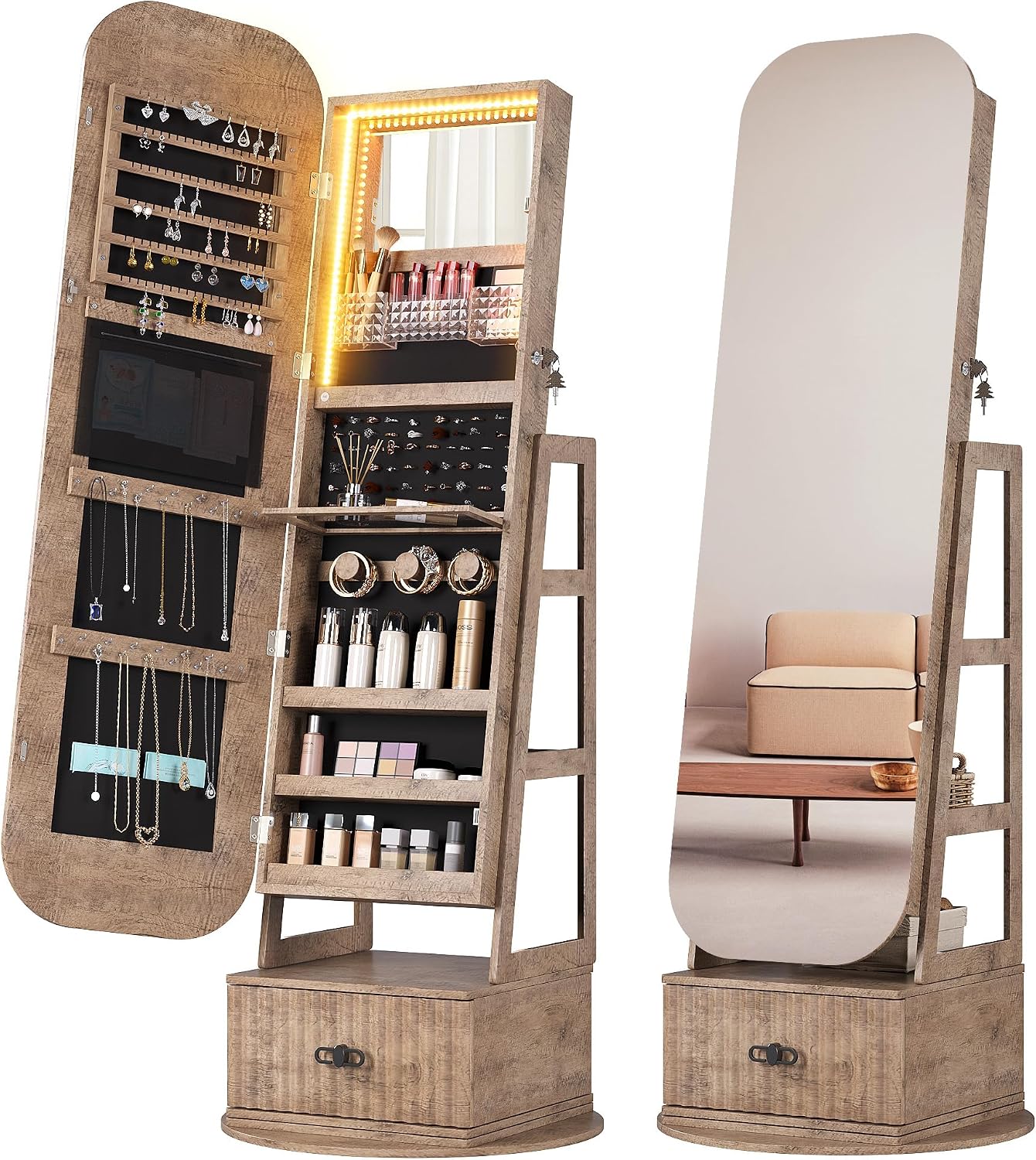 Full Length Mirror Jewelry Armoire - 360도 회전 가능한 보석함 정리함 전신