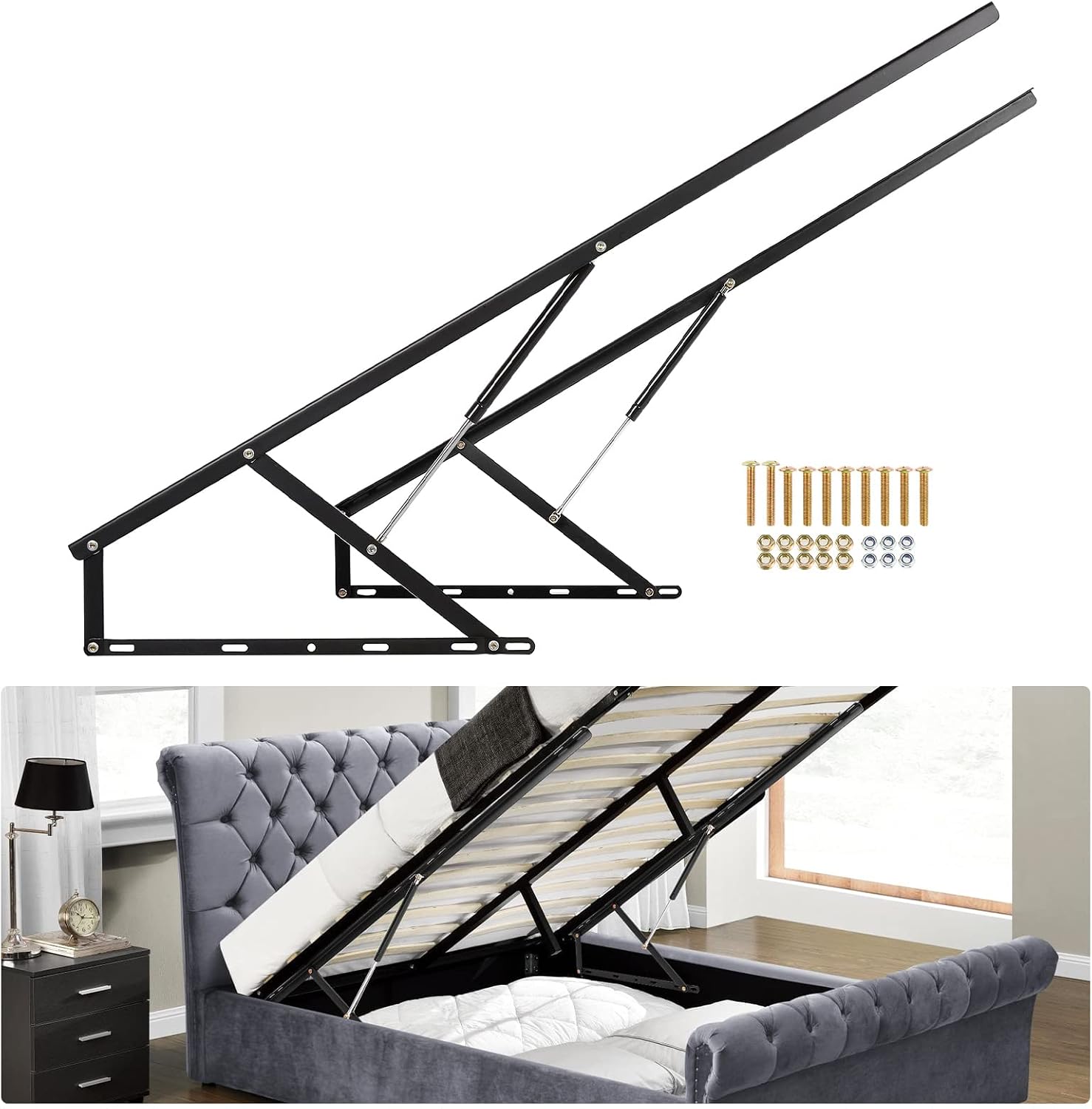 Gas Lift Storage Bed Hydraulic - 4.6피트 침대 리프트 메커니즘, 176-264파운드 하중