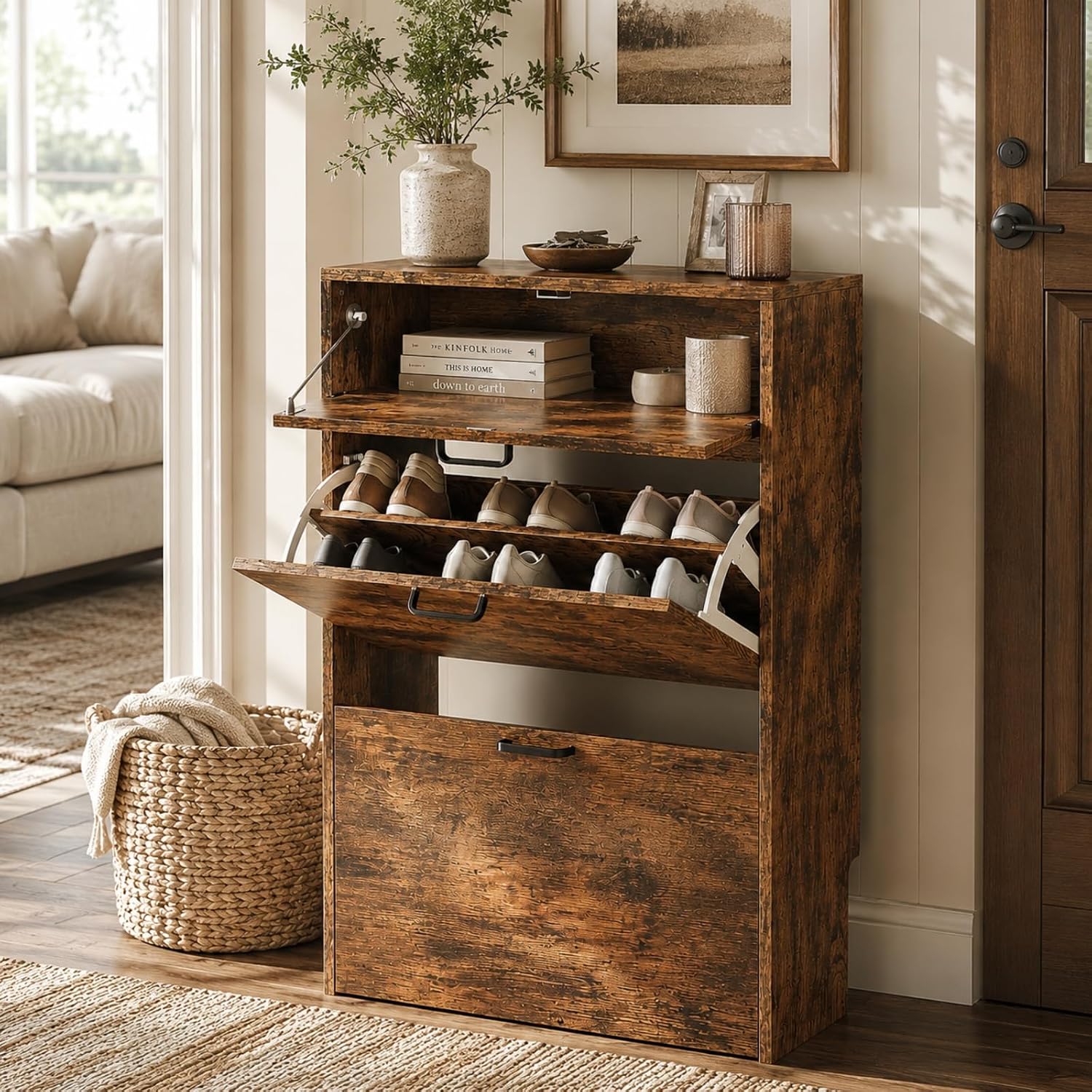 Shoe Rack Cabinet Narrow Entryway - # 슬림형 신발장, 2개의 플립형 및