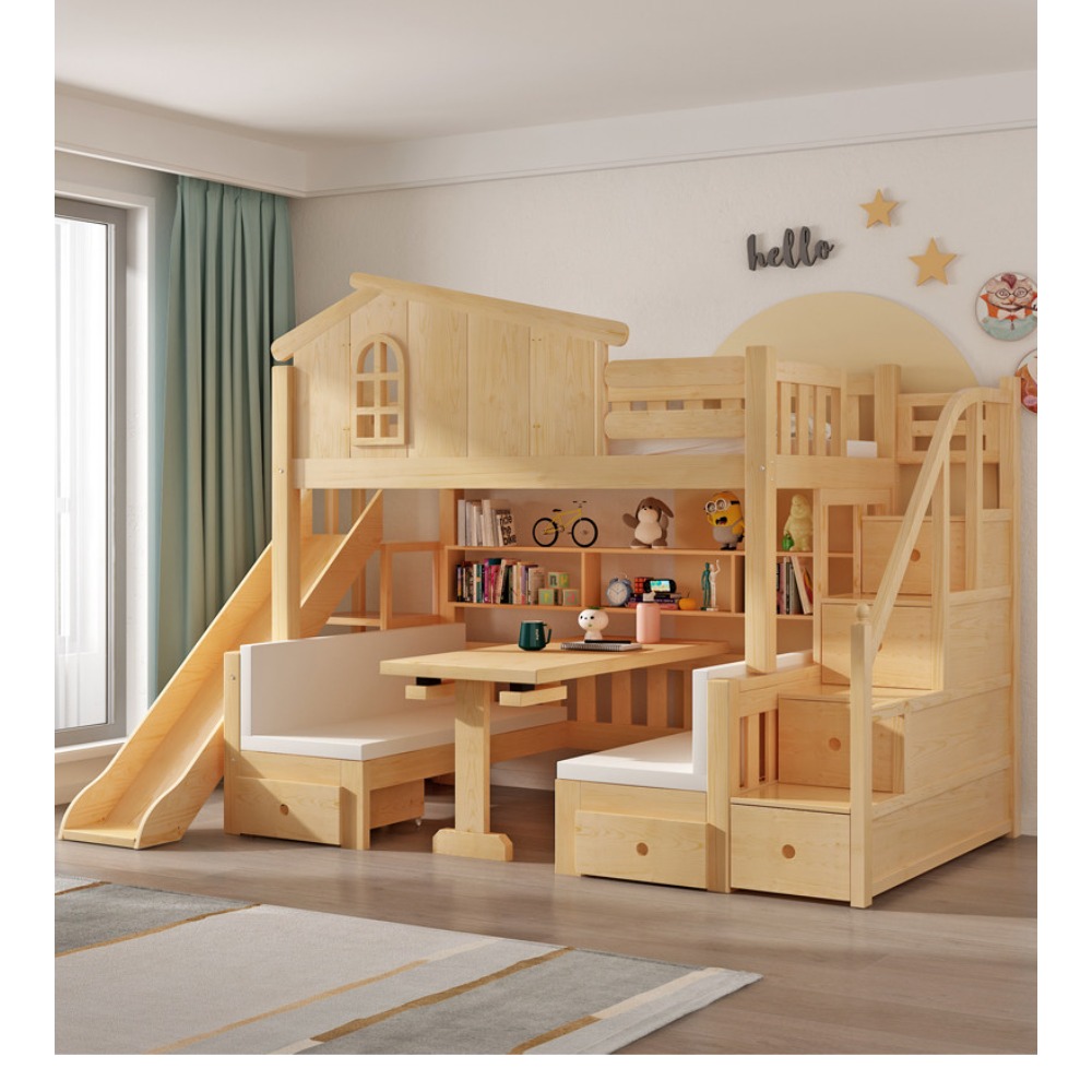 Bunk Bed With Stairs And Slide - 다기능 책상이 있는 이층 침대, 학습