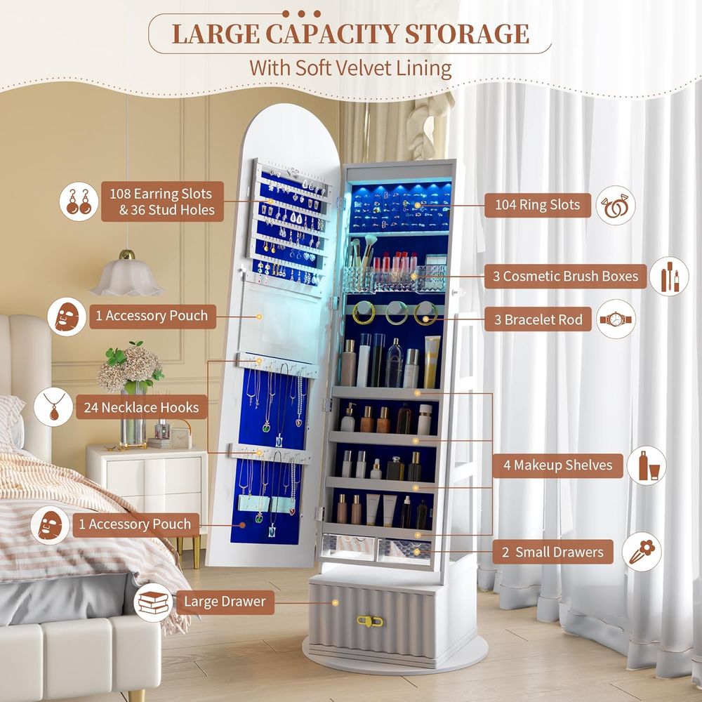 63인치 전체 길이 거울 수납장 – 벨벳 안감이 있는  - Storage 리뷰 및 가격