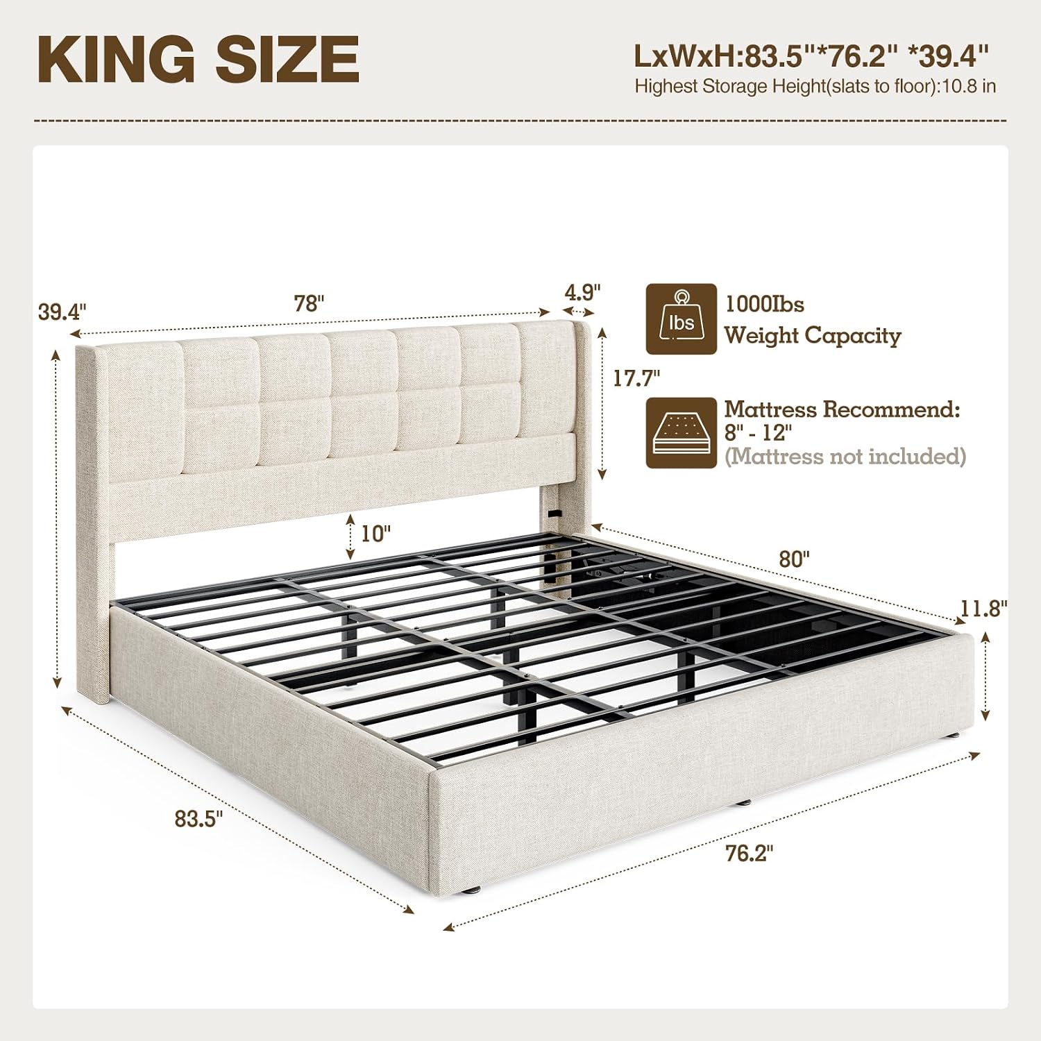 킹사이즈 침대 프레임, 유압식 가스 리프트업 수납공간, - Gas Lift Storage Bed Hydraulic 리뷰 및 가격
