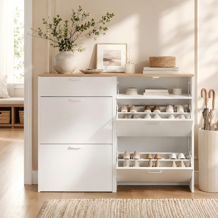 현관용 신발장, 흰색의 좁은 디자인, 폭 25인치 - Shoe Rack Cabinet Narrow Entryway 리뷰 및 가격