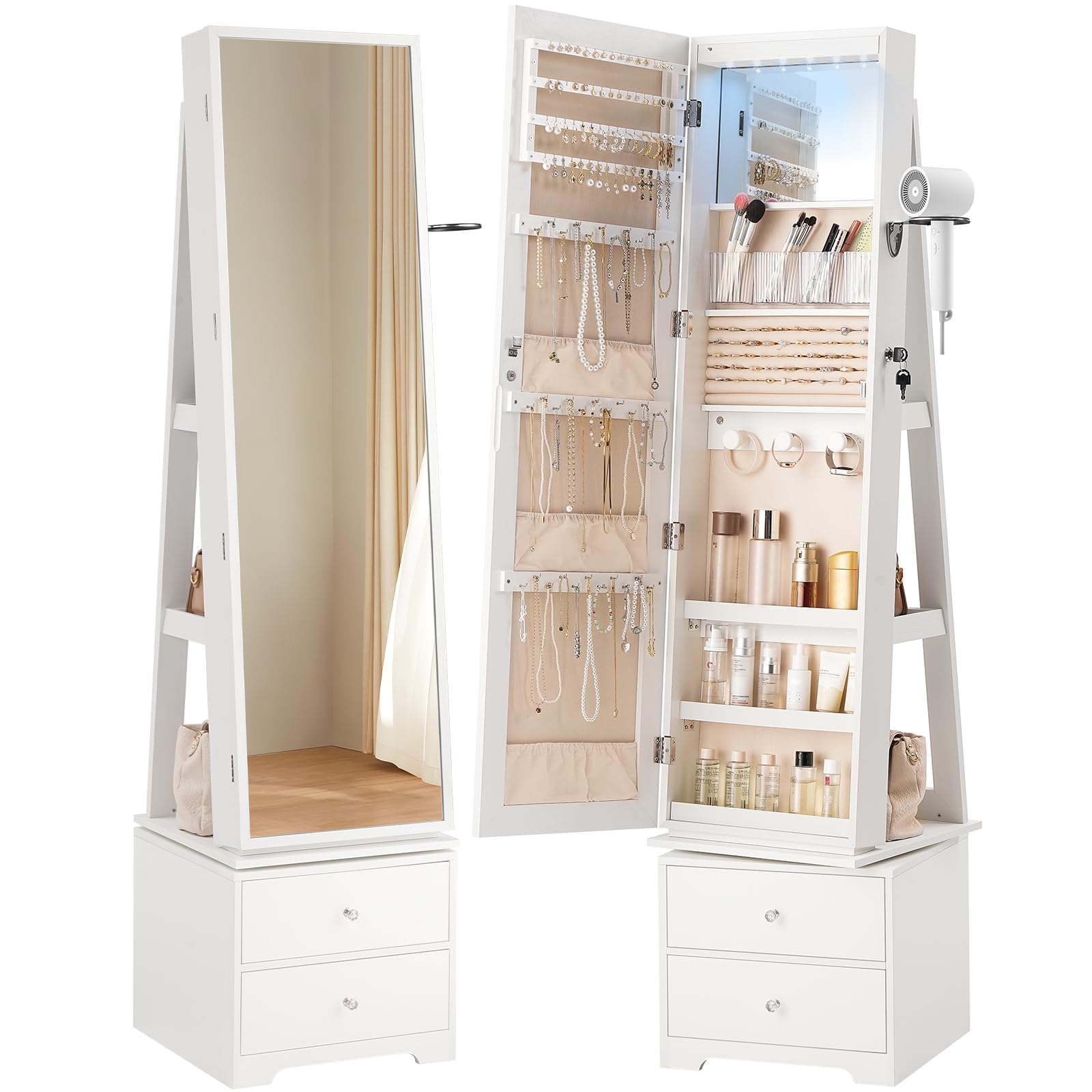 360 °   LED 조명이 장착된 회전식 주얼리 수납 - Full Length Mirror Jewelry Armoire 리뷰 및 가격