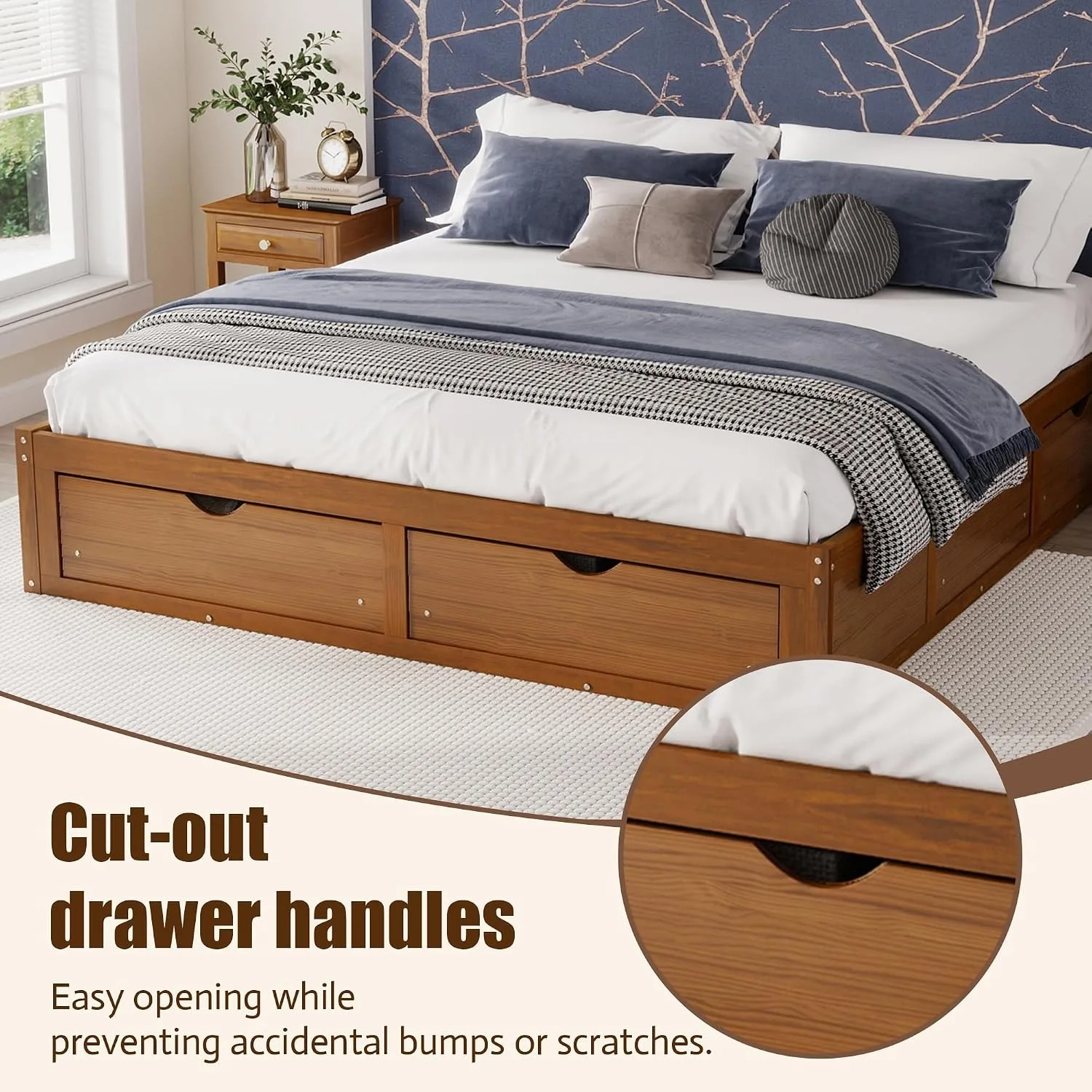 미니멀한 디자인의 소나무 소재 플랫폼 침대 프레임, 6 - King Size Bed Frame With Storage Drawers 리뷰 및 가격