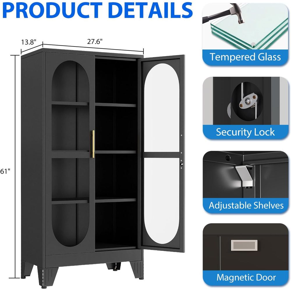61인치 잠금장치가 있는 유리 디스플레이 캐비닛, 금속 - Storage 리뷰 및 가격